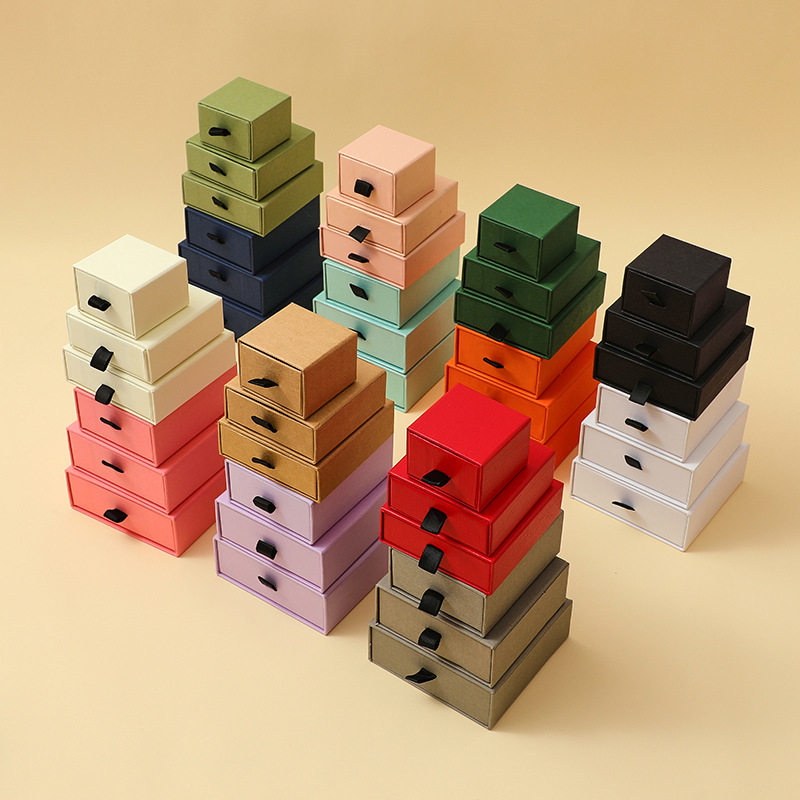 Drawer Jewelry Box Spot Manufacturer Jewelry Packaging Box Black Necklace Ring Pendant Brooch Box Can Be Printed with Logo