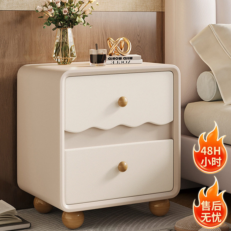 Creative Wooden Bedside Table for Home Bedroom Cream Style Small Bedside Cabinet Wavy Type Installation-Free Side Cabinet