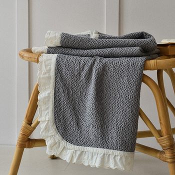 Cotton Waffle Blanket, Lazy French Cut Out Knitted Bed End Blanket, Pure Color Sofa Blanket