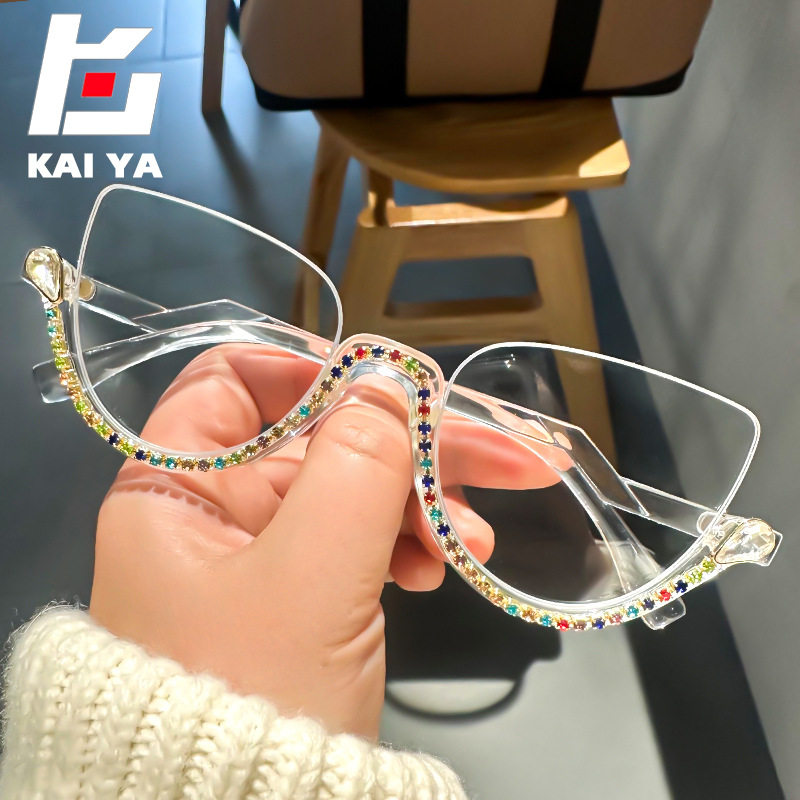 Personalized handmade diamond anti-blue light glasses women's European and American retro half-frame flat mirror 2025 new fashion glasses frame