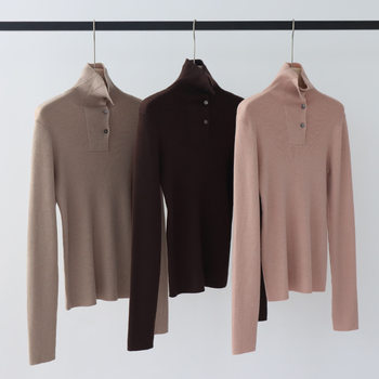 Thirteen Rows Autumn/Winter Women's New Wool Blend Knitwear High Neck Long Sleeve Base Sweater Women's Fashion Commuting Style