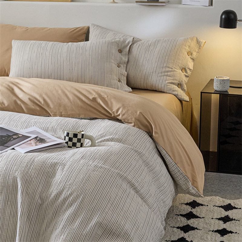 2025 new cotton double-layer yarn four-piece high-level master bedroom cotton bed sheet quilt cover bedding all seasons universal