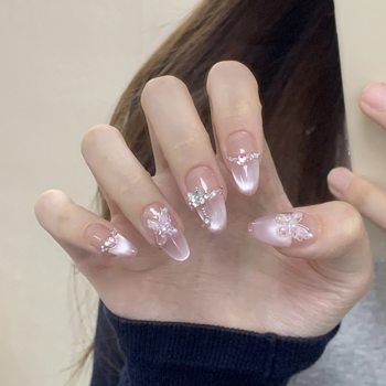 2026 New Year's New Wearable Nail Designer Purple Butterfly Fairy Fingertip Fantasy Cat's Eye High-End Light Luxury Nail Tips