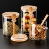 High borosilicate round glass sealed jar seasoning box storage jar coffee beans kitchen supplies storage jar with wooden spoon