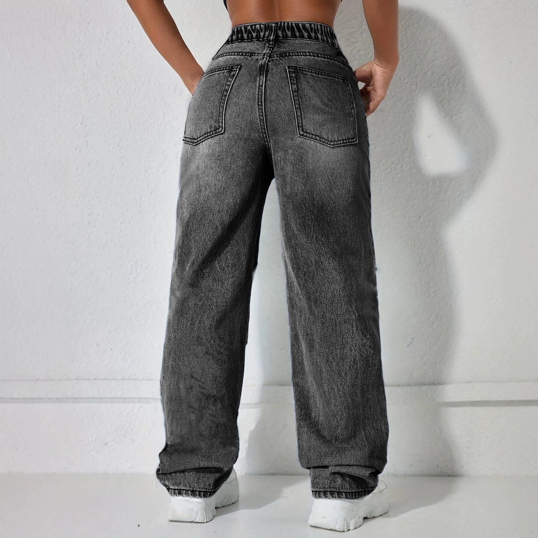 Casual Ripped Straight Leg Womens Jeans Versatile Trendy Comfortable Perfect for Everyday Wear Ready to Ship