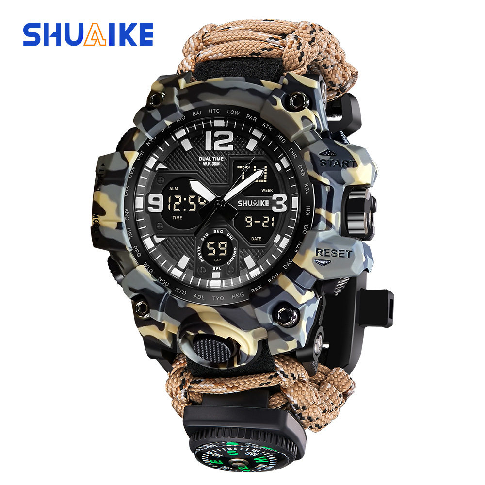 Cross-Border Double display electronic watch whistle Fire Compass thermometer watch men's outdoor watch in stock wholesale
