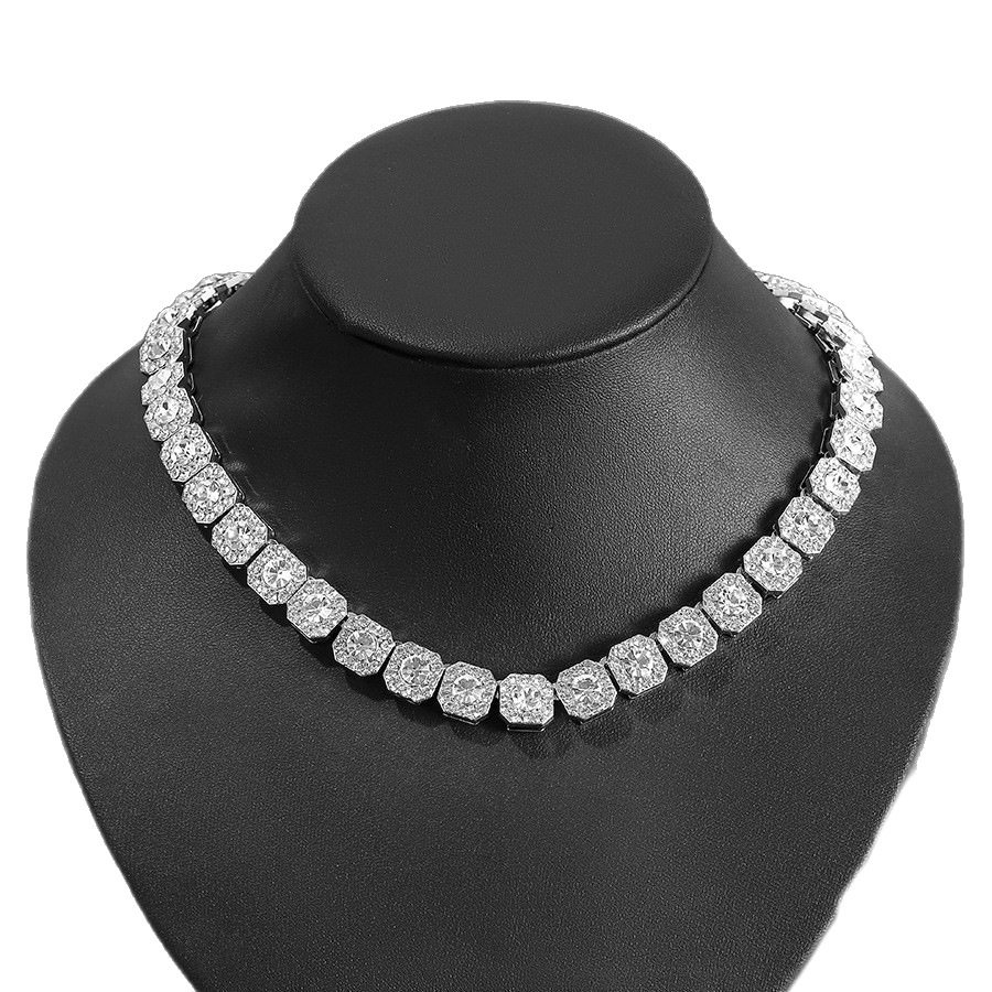 Round Double-layer Alloy Light Luxury Cuban Chain Distinctive Necklace Collarbone Sexy Tie Wear Ice Sugar Necklace Accessories