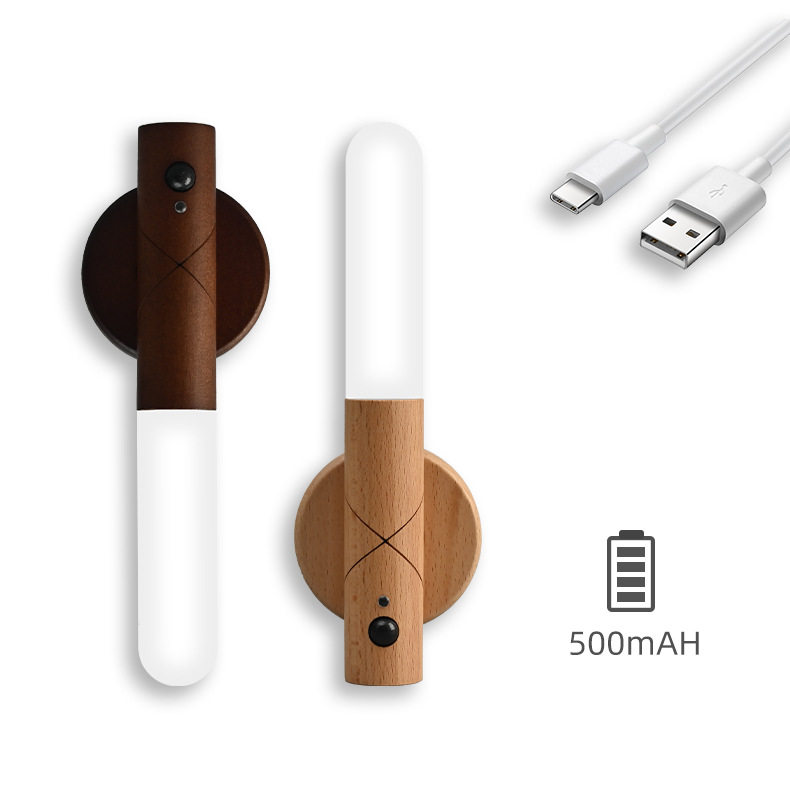 USB charging smart human body induction lamp wireless bedside wardrobe night light solid wood cabinet lamp entrance desk lamp