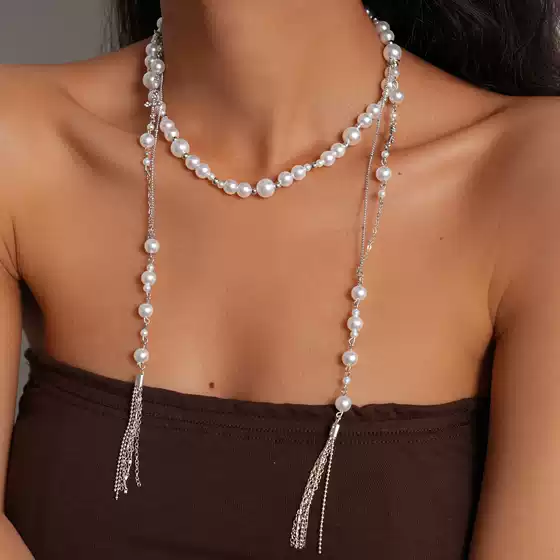 European & American Cross Necklace with Glass Pearl and Rhinestone | Minimalist Statement Clavicle Chain for Women