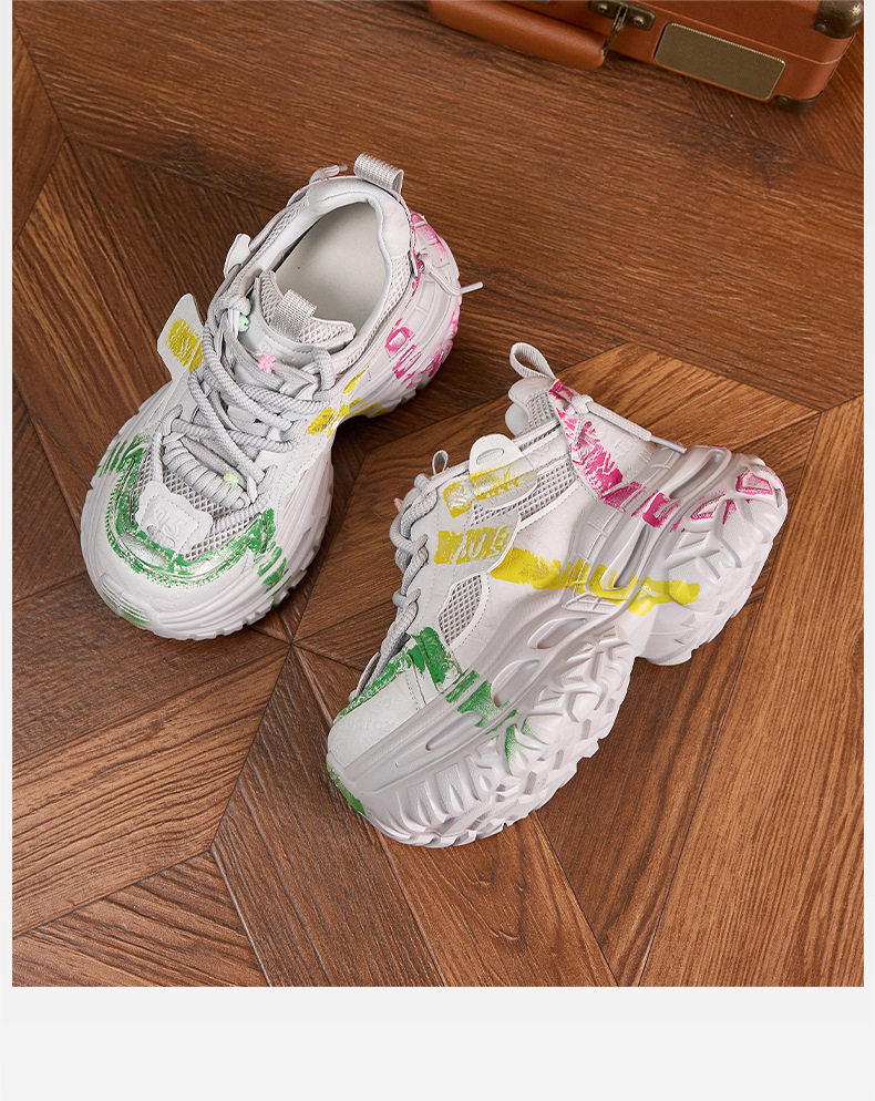 Giày thể thao nữ đế xuồng platform họa tiết graffiti, gót siêu cao 8 cm — Trắng lan, Xám xanh, Bạc chi tiết 23