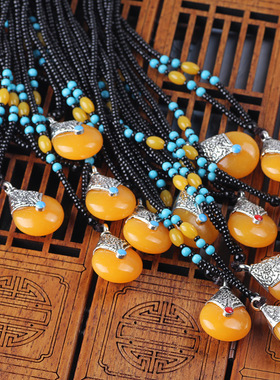 冰冰同款民族风长款串珠毛衣链仿蜜蜡吊坠饰品项链地摊庙会水晶