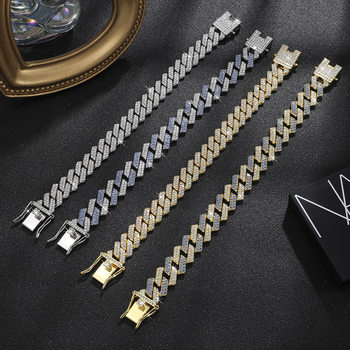 European and American Alloy Heavy Industry Full Diamond Cuban Chain High Quality 14 mm Rhombus Diamond Men's Rap Hip-Hop Thick Necklace