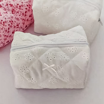 Quilted Cotton Hollow Embroidery Lace Travel Cosmetic Bag Cotton Makeup Brush Cosmetics Storage Bag Souvenir