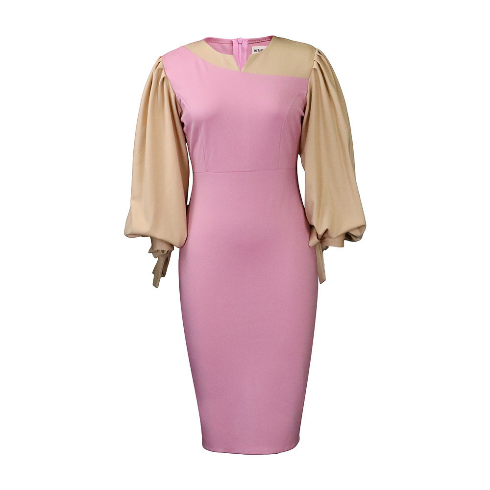 Plus Size Womens Color Block Long Sleeve Dress Elegant Design for Autumn Winter Perfect for Office and Casual Wear