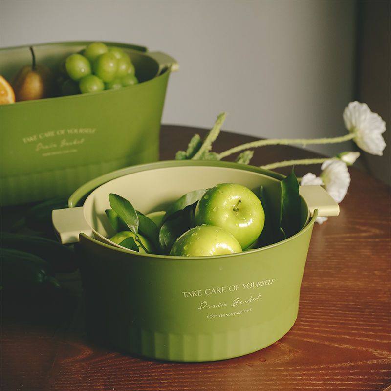 Thickened Double-Layer Vegetable Washing Basin Drain Basket Kitchen Vegetable Basket Fruit Basket Bowl Fruit Plate Fruit Basin Home Living Room Coffee Table