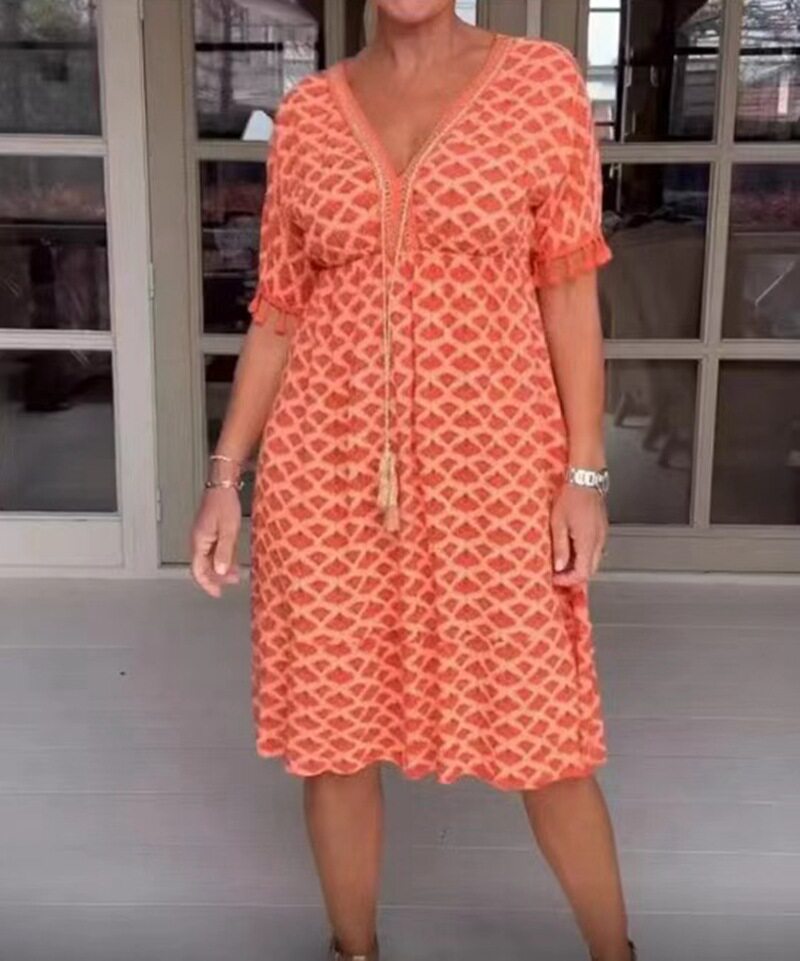 Summer Floral Print V Neck Short Sleeve Dress for Women Stylish Versatile Comfortable Perfect for Casual Outings