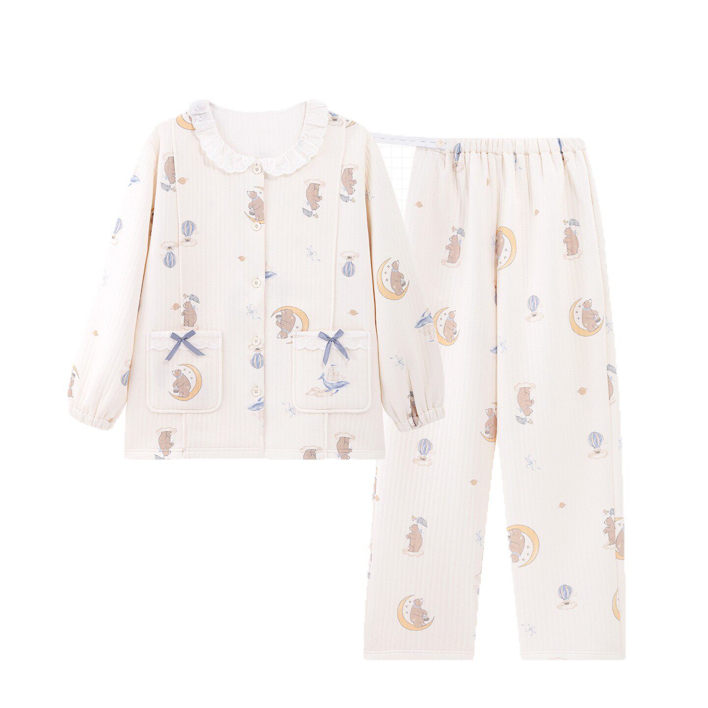 2025 Winter New Product Class a Pure Cotton Sandwich Air Cotton Confinement Clothing 10A Antibacterial Maternity Round Neck Cardigan Maternity Feeding