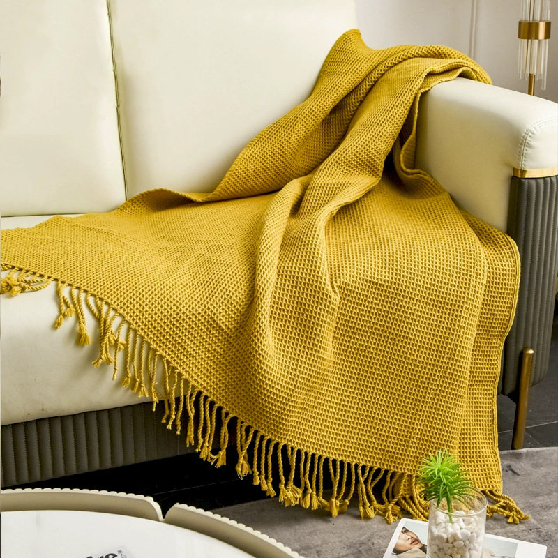 F5 Waffle Solid Color Throw Blanket Sofa Cover Blanket Bedroom Leisure Soft Furnishing Blanket Homestay Bed End Versatile Blanket
