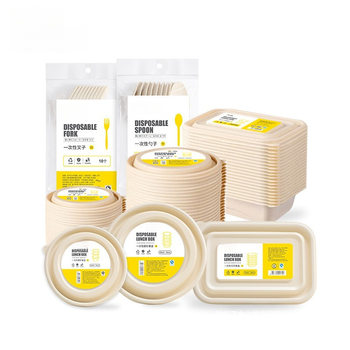 Disposable Lunch Box, Biodegradable Square and Round Corn Starch Soup Bowl with Lid, Packed Lunch Box, Takeaway Disposable Lunch Box