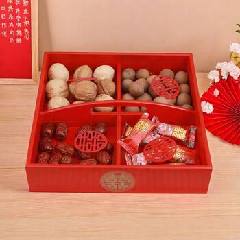 Bamboo and Wood Engagement Handle Dried Fruit Box Split Dried Fruit Plate Creative Wedding Early Childbirth Candy Snack Storage Wooden Box