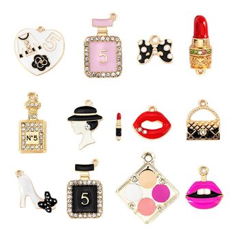 Hole shoes diy jewelry accessories alloy dripping oil Chanel style diamond-embedded lipstick powder cake earrings necklace pendant wholesale