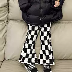 Korean New Children's Wear Girls' Autumn and Winter fleece-lined Checkerboard Pants Stylisch Baby Girl's Plaid Casual Trendy Flared Pants
