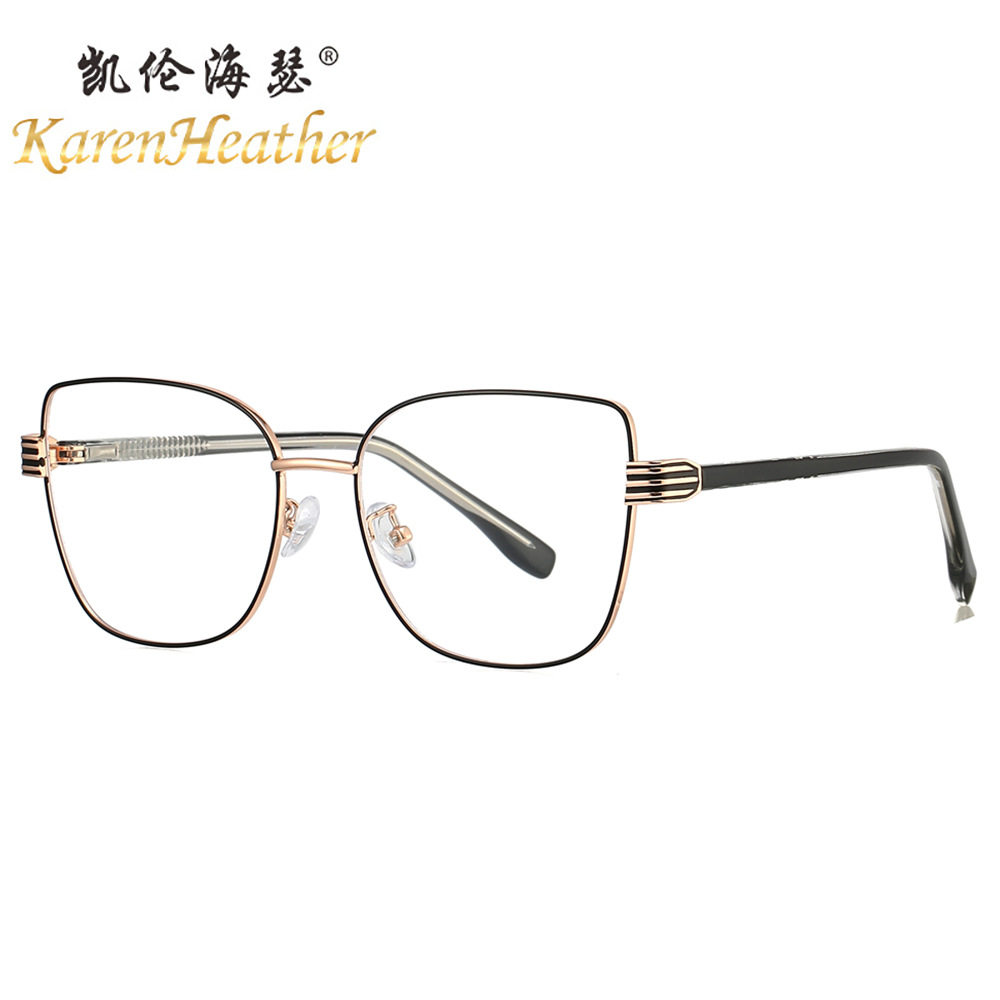 New Metal Cat-Eye Flat Glasses 27005 Fashionable Insert Spring Feet Myopia Glasses Personalized Plain Glasses Frame