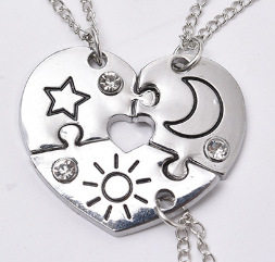 欧美饰品 BEST FRIENDS心型方块吊坠 闺蜜吊坠心形项链