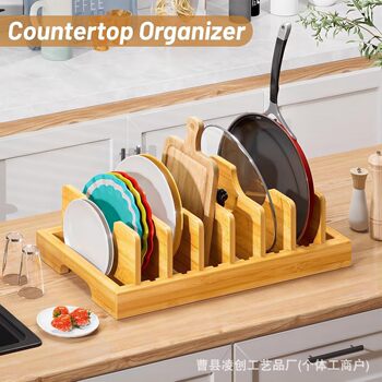 Wooden Kitchen Countertop Tableware Storage Rack Multi-Layer Pot Storage Rack Solid Wood Cabinet Pot Lid Dish Rack