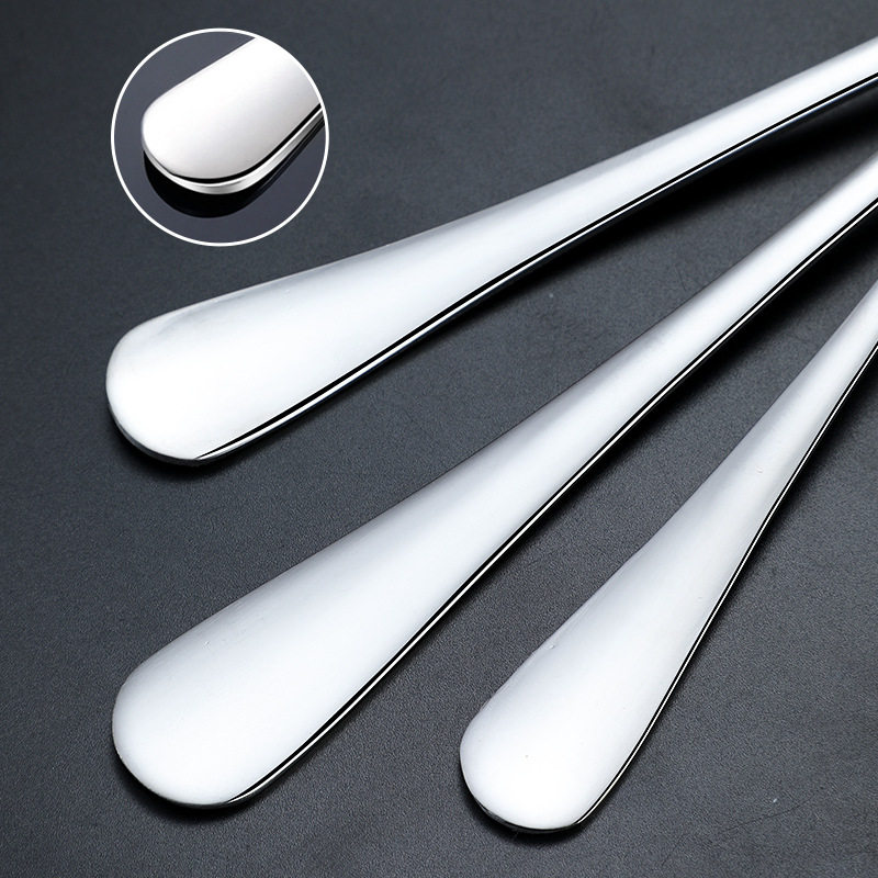 Stainless Steel Spoon Western Food Tableware Coffee Spoon Long Handle Korean Bibimbap Spoon Spoon Ice Cream Dessert Spoon Small Round Spoon