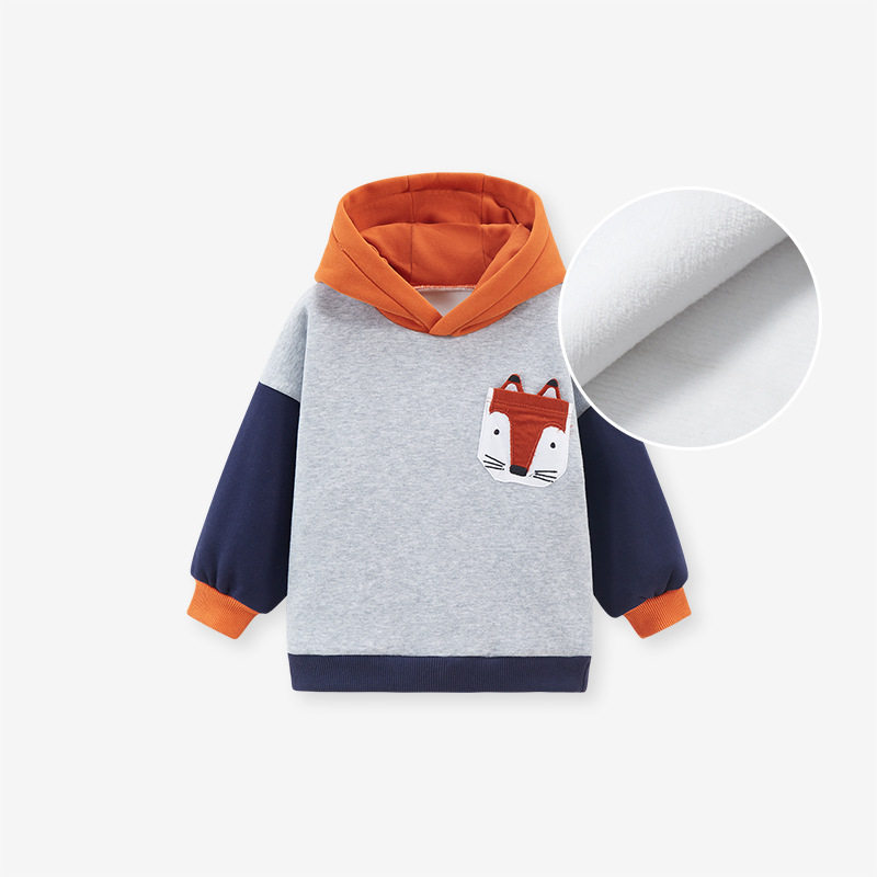 Kids' New Autumn & Winter Fleece-Lined Long-Sleeve Hoodie, Cartoon Color-Block Pullover