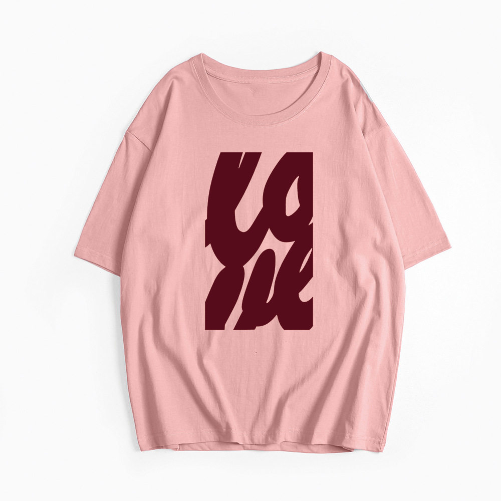 Womens Casual Loose Fit Cotton T Shirt Summer Short Sleeve Round Neck Simple Letter Print Versatile Everyday Wear