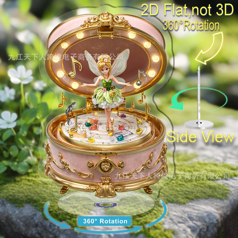 跨境新款春季热销2D平面亚克力旋转摆件芭蕾舞女孩八音盒装饰摆件