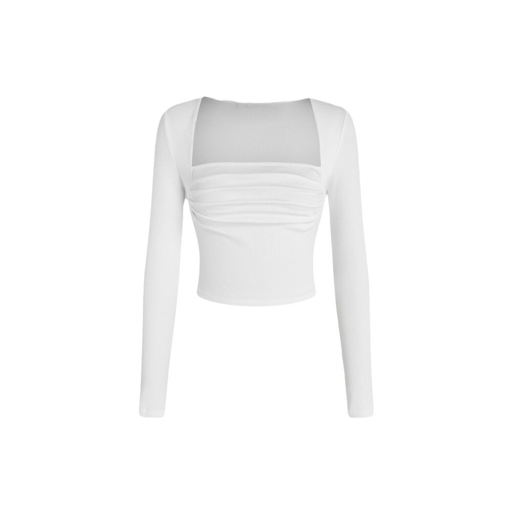 Long Sleeve Knit Top Square Neck Fitted Pleated Design Autumn Winter Fashion for Women Ready to Ship