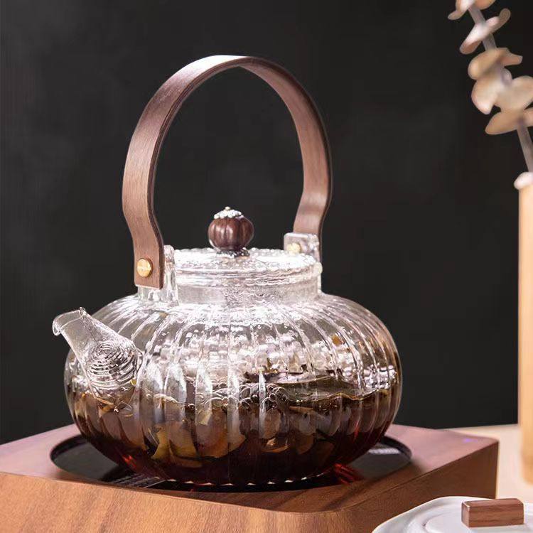 Japanese-style striped chrysanthemum pot glass pumpkin beam pot high temperature electric ceramic stove kettle stove teapot suit