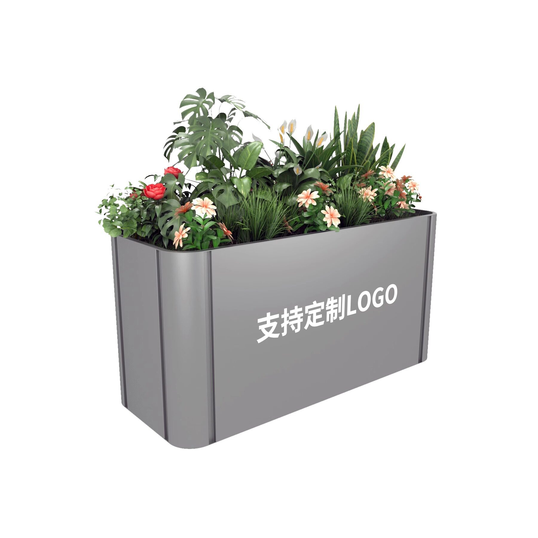 Outdoor Stainless Steel Flower Box Combination Restaurant Hotel Outdoor and Retractable Solar Light with Flower Trough Iron Flower Bed