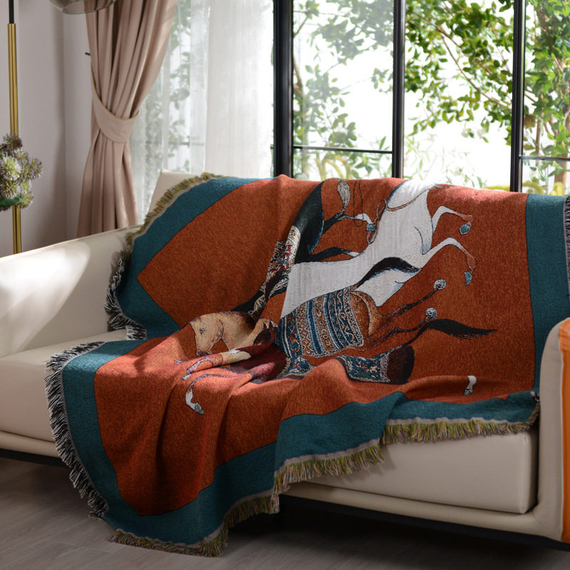 American-Style Light Luxury Knitted Cotton Sofa Throw Blanket with Tassels, Thin Blanket, Car Blanket, Summer Quilt, Air Conditioning Blanket