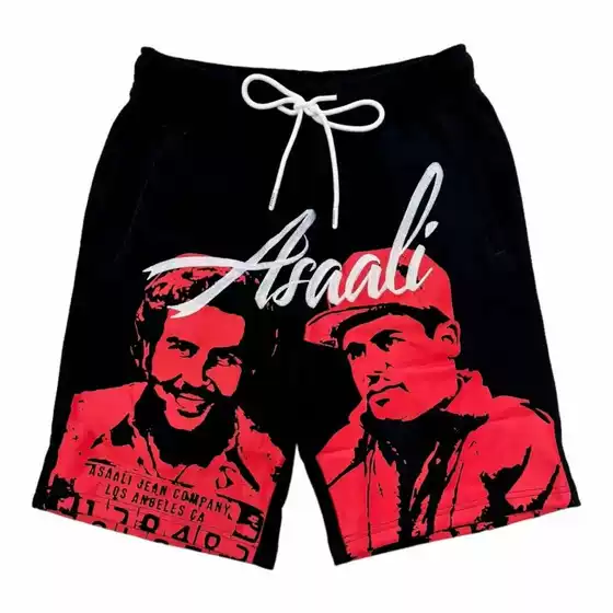 Asaali American Street Style Character Print Shorts Retro High Street Casual Shorts Loose Sports Pants