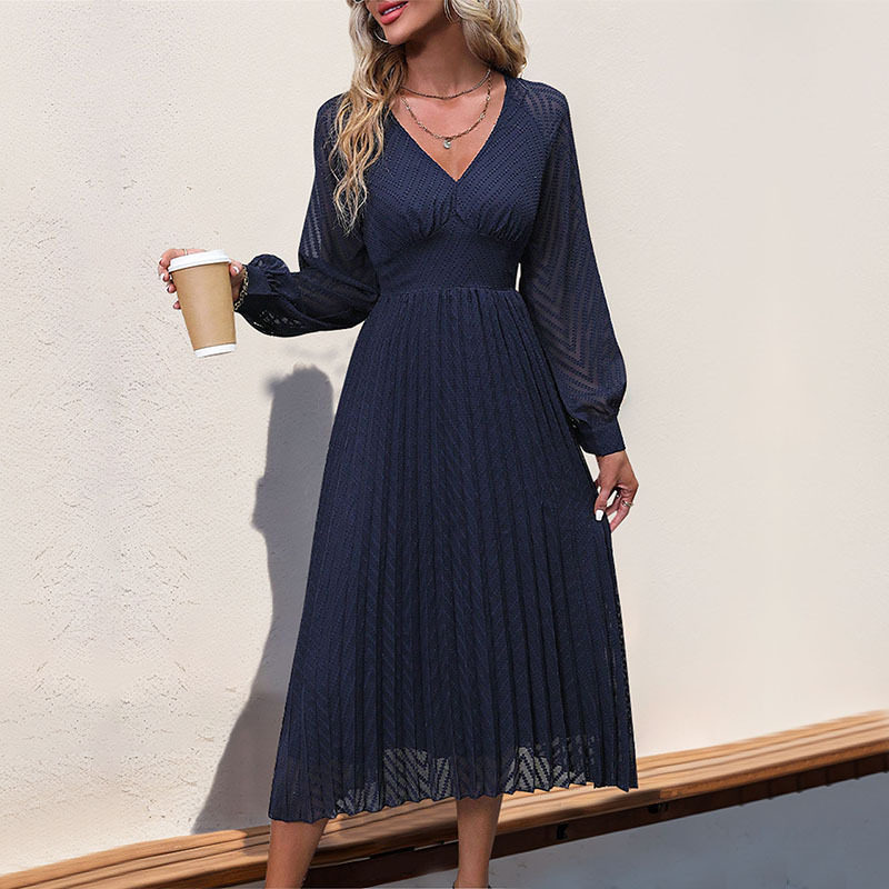 Womens Long Sleeve Solid Color Dress Elegant Design Autumn Collection High Quality Fabric Wholesale Available