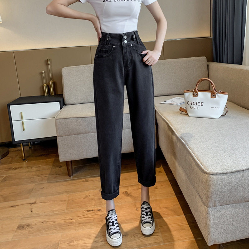 High Waisted Womens Denim Pants Korean Style Slim Fit Cropped Length Versatile for Spring Summer Wholesale