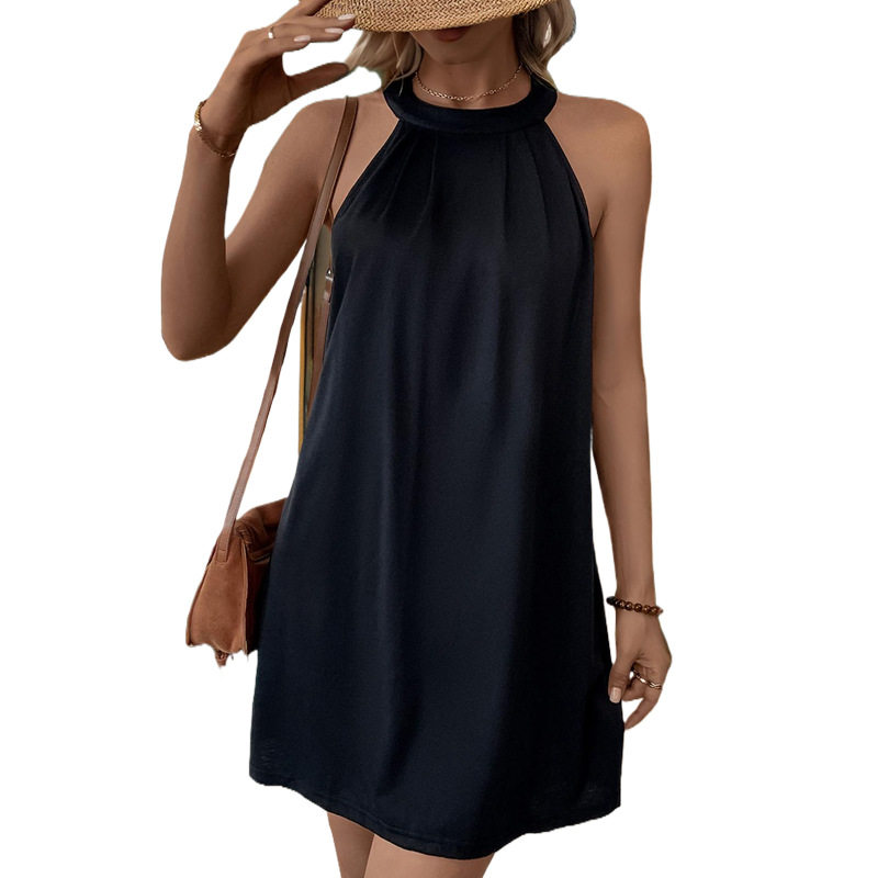Summer Casual Black Sleeveless Halter Dress for Women Trendy Design Comfortable Fit Versatile Style Wholesale