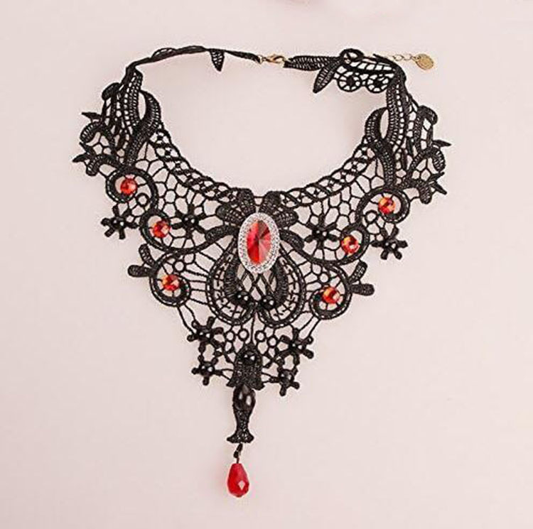 Gothic choker lace necklace women's necklace simple exaggerated black clavicle chain fake collar handmade jewelry