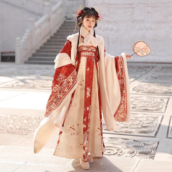 Luo Zhu Original [Butterfly] Little Princess Winter fleece-lined Big Sleeve Shirt Chest Ripe Dress Warm Winter Tang Style Hanfu