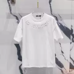 Authentic Cross-Border Version of Trendy Brand Lv L Full Letter Print Short-Sleeve Classic Round-Neck Unisex Loose T-Shirt, In-Stock for Export