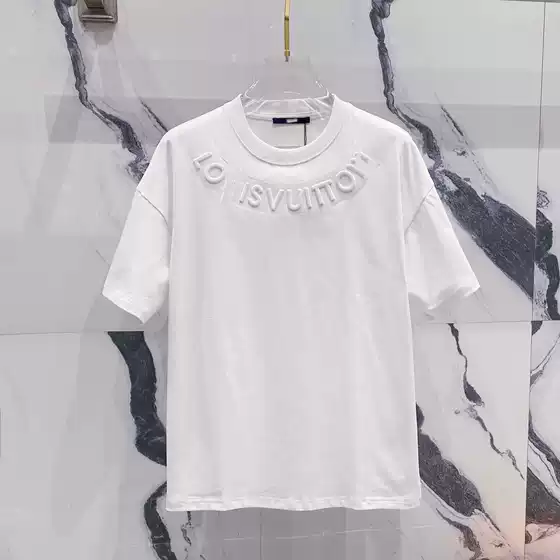 Authentic Cross-Border Version of Trendy Brand Lv L Full Letter Print Short-Sleeve Classic Round-Neck Unisex Loose T-Shirt, In-Stock for Export
