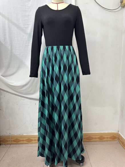 Women's Printed Casual Crew Neck Long-Sleeve Dresses