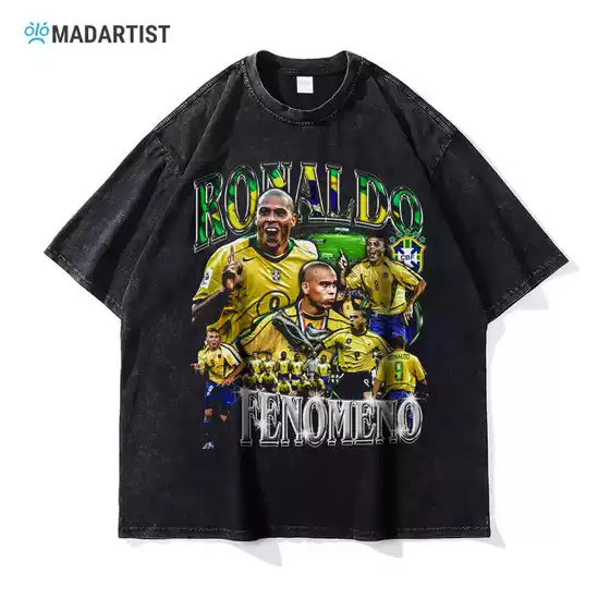 MADARTIST Brazil star Ronaldo T-shirt Daluo Ronaldo washed old American retro short sleeve