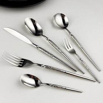 Creative 304 Stainless Steel Holy Flag Star Diamond Western Tableware Hotel Restaurant Hammered Steak Knife, Fork, Spoon and Dessert Spoon Set