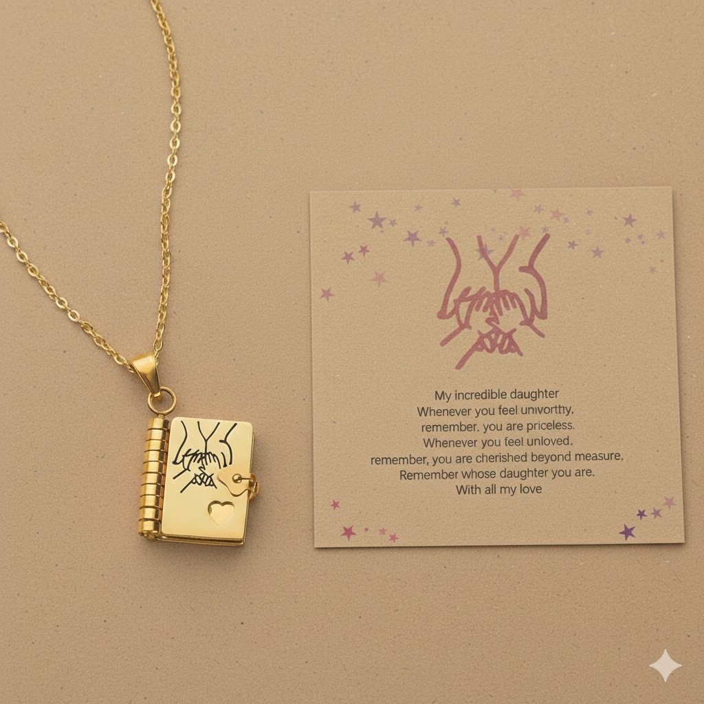 Cross-Border Daughter and Granddaughter Laser Engraved Book Necklace Can Open the Book Copywriting Book Titanium Steel Necklace Clavicle Chain