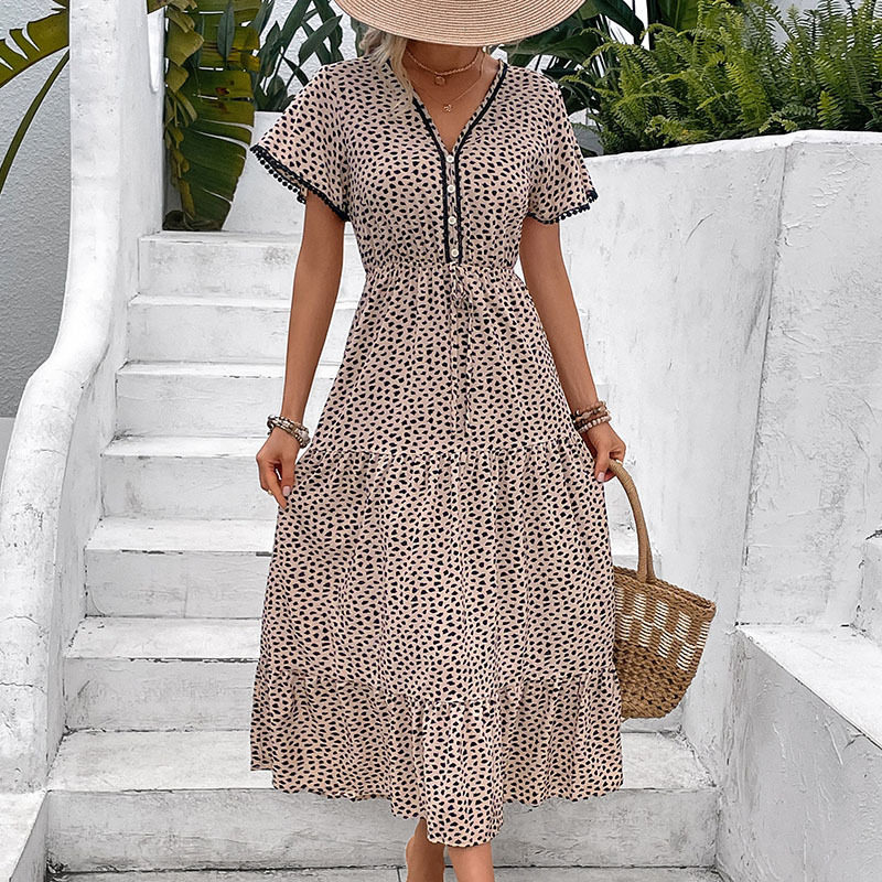 Summer Womens Dress Short Sleeve Leopard Print Mid Length Casual Wear for Parties or Daily Use OEM Available